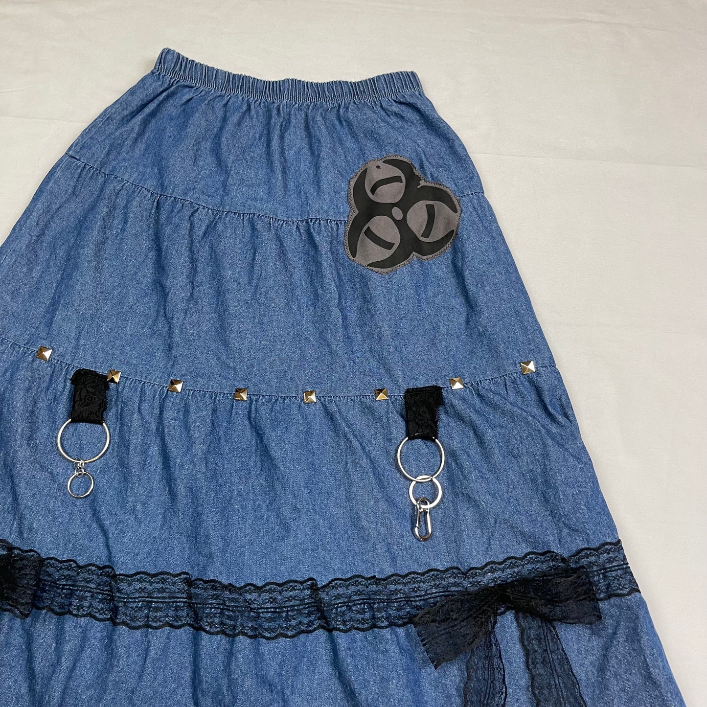 Mallgoth upcycled biohazard maxi skirt (27”)