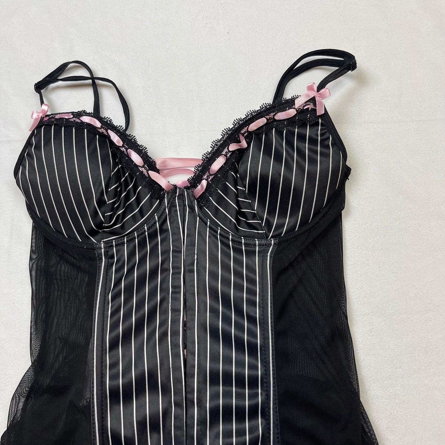 Grunge pinstripe ribbon bustier top (M)