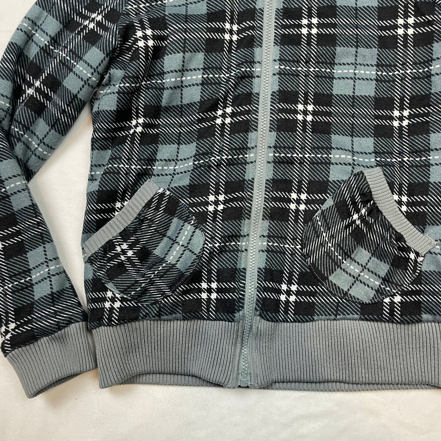 Emo plaid faux fur hoodie (M)