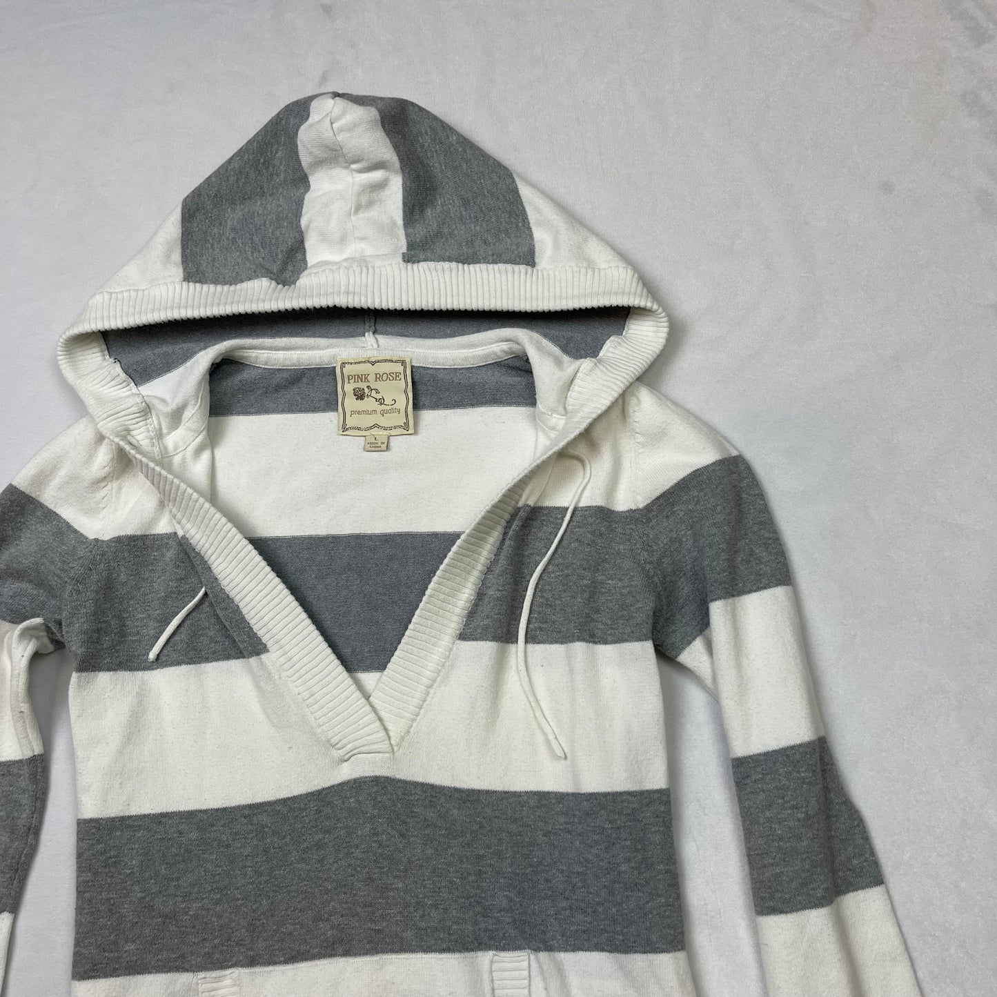 Y2K striped knit hoodie (L)