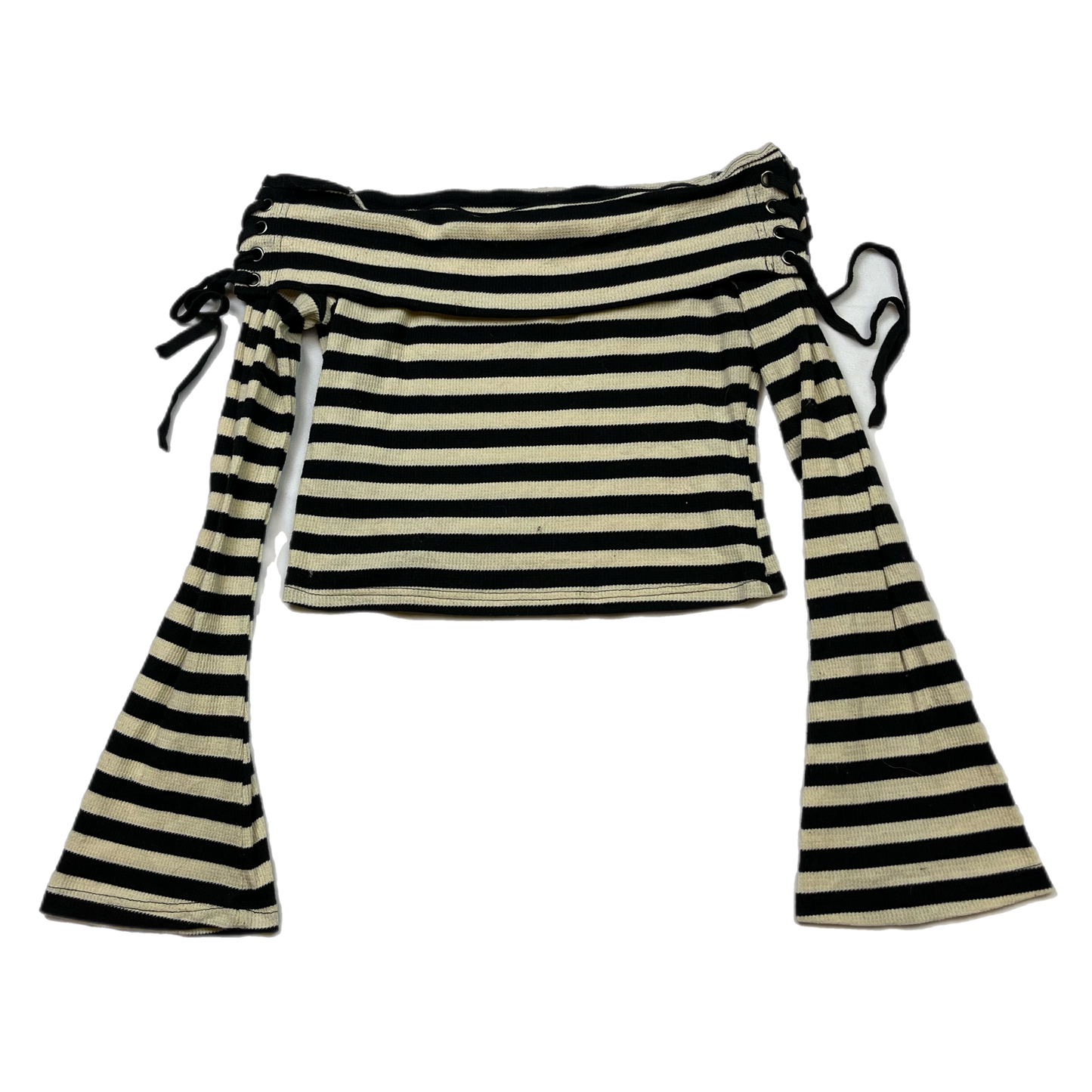 Grunge lace up striped fold over top (L)