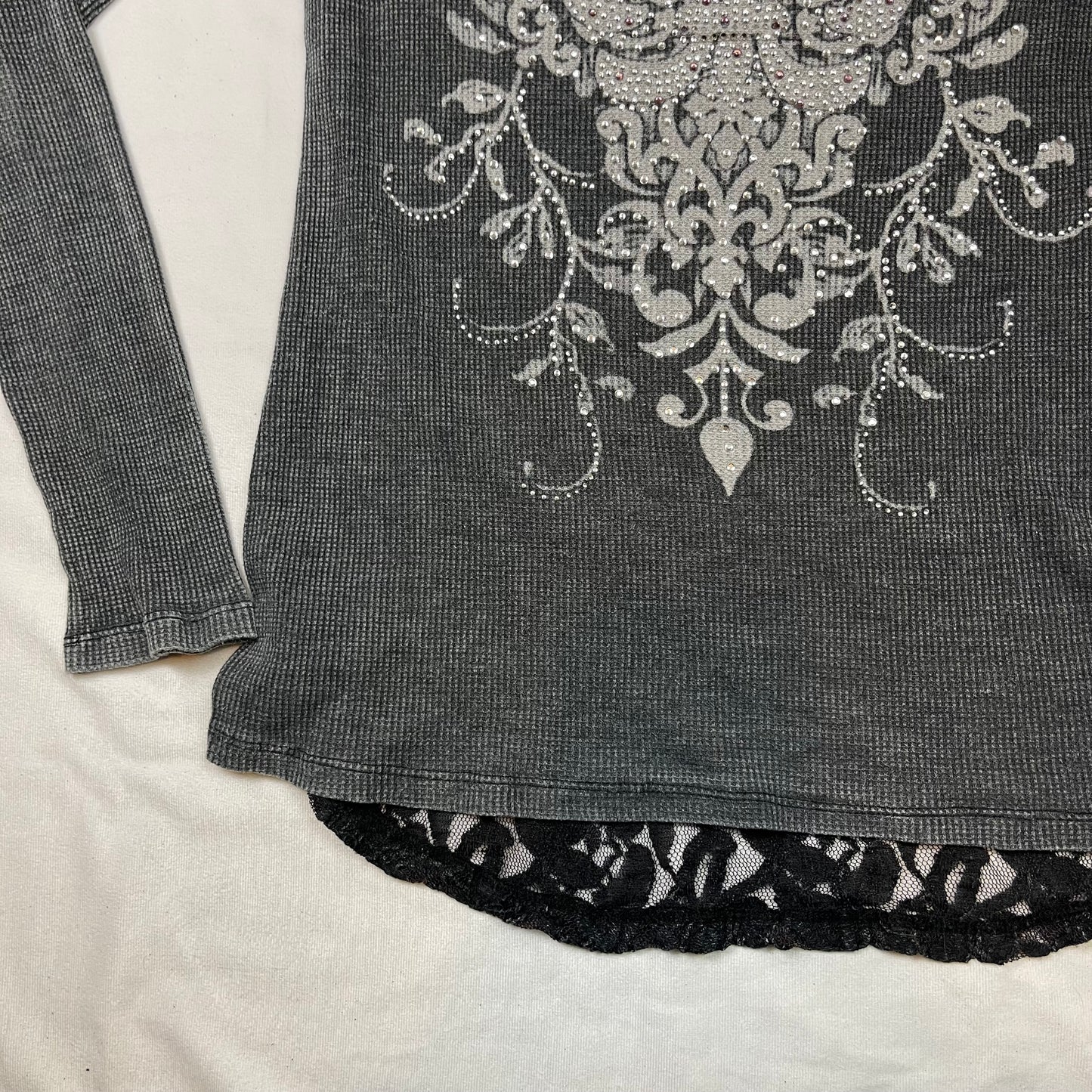 Mcbling rhinestone lace long sleeve top (L)