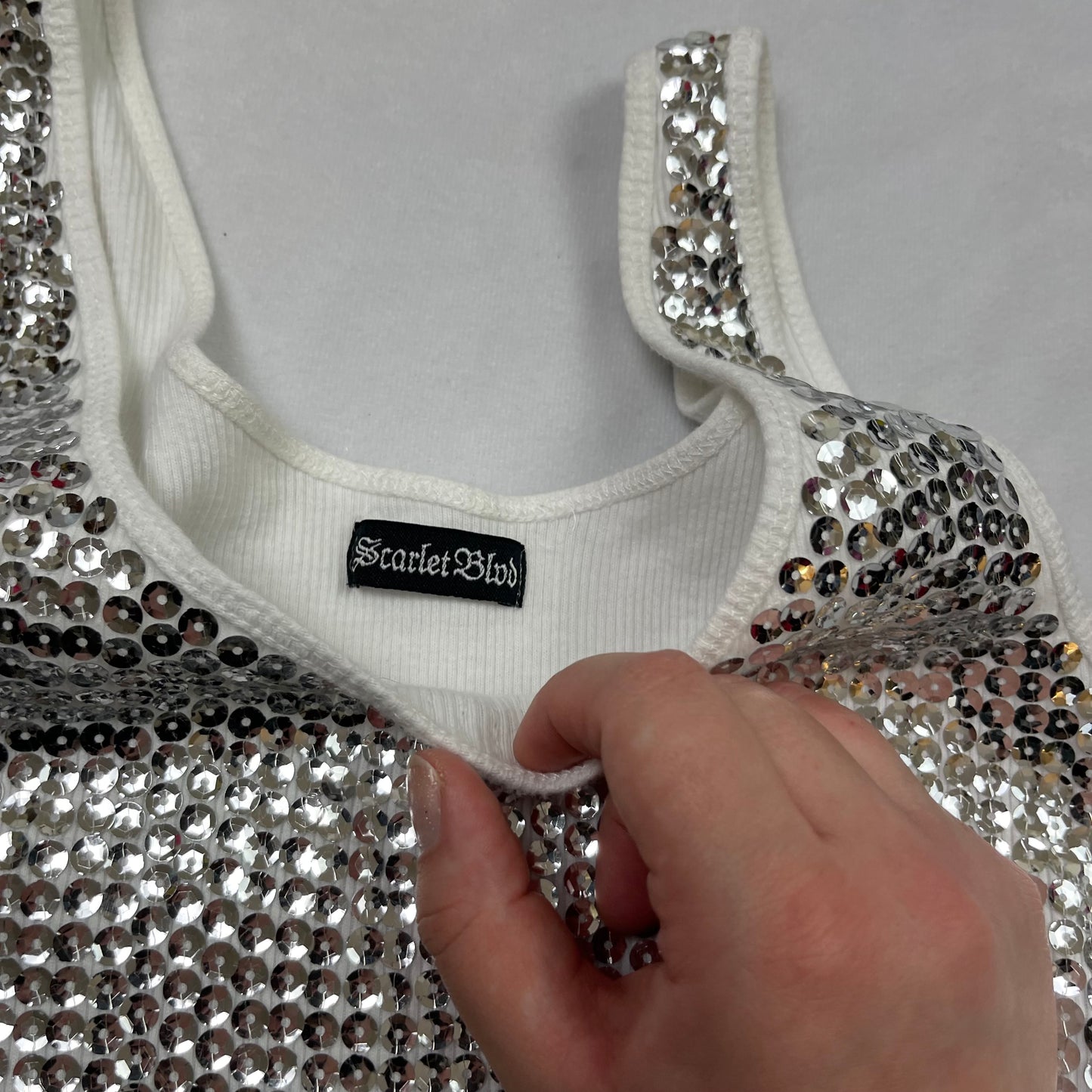 Y2K white sequence tank top (XS)