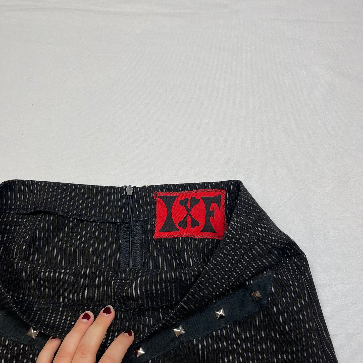 Mallgoth upcycled X stud mini skirt (29”)