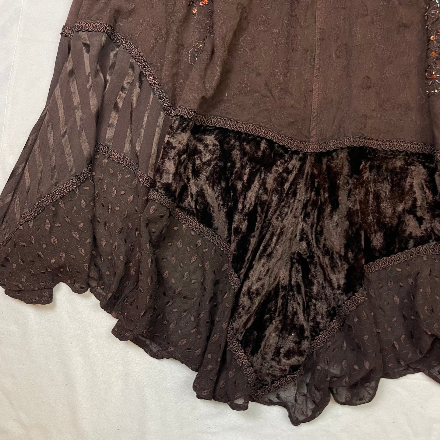 Whimsygoth velvet embroidered maxi skirt (S)