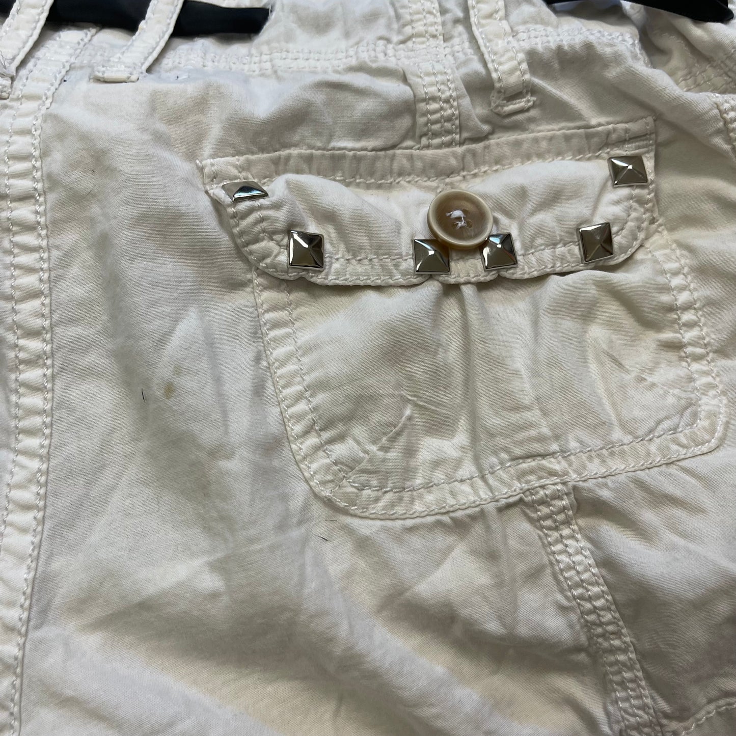 Upcycled cream studded mini shorts (32”)