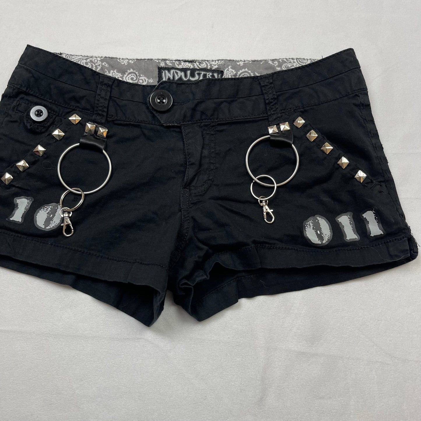 Emo upcycled binary micro shorts (28”)