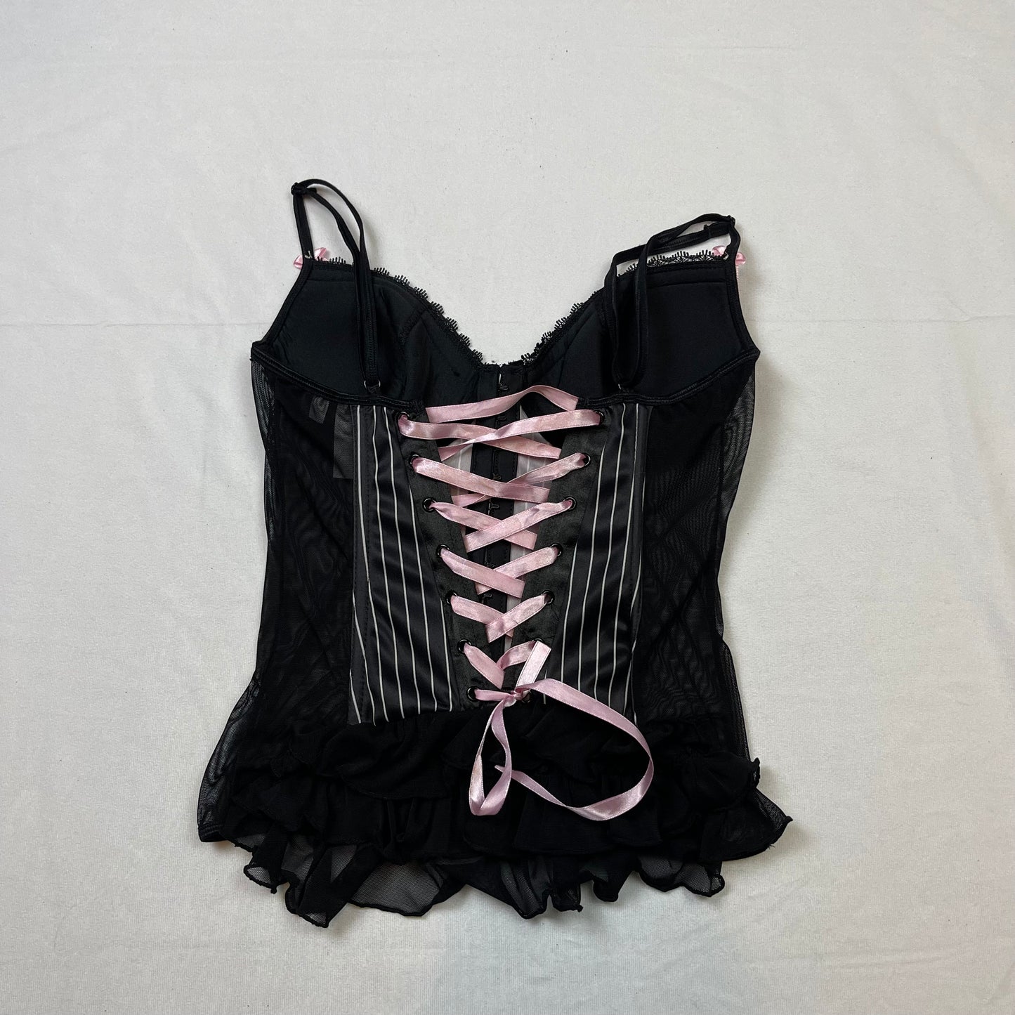 Grunge pinstripe ribbon bustier top (M)