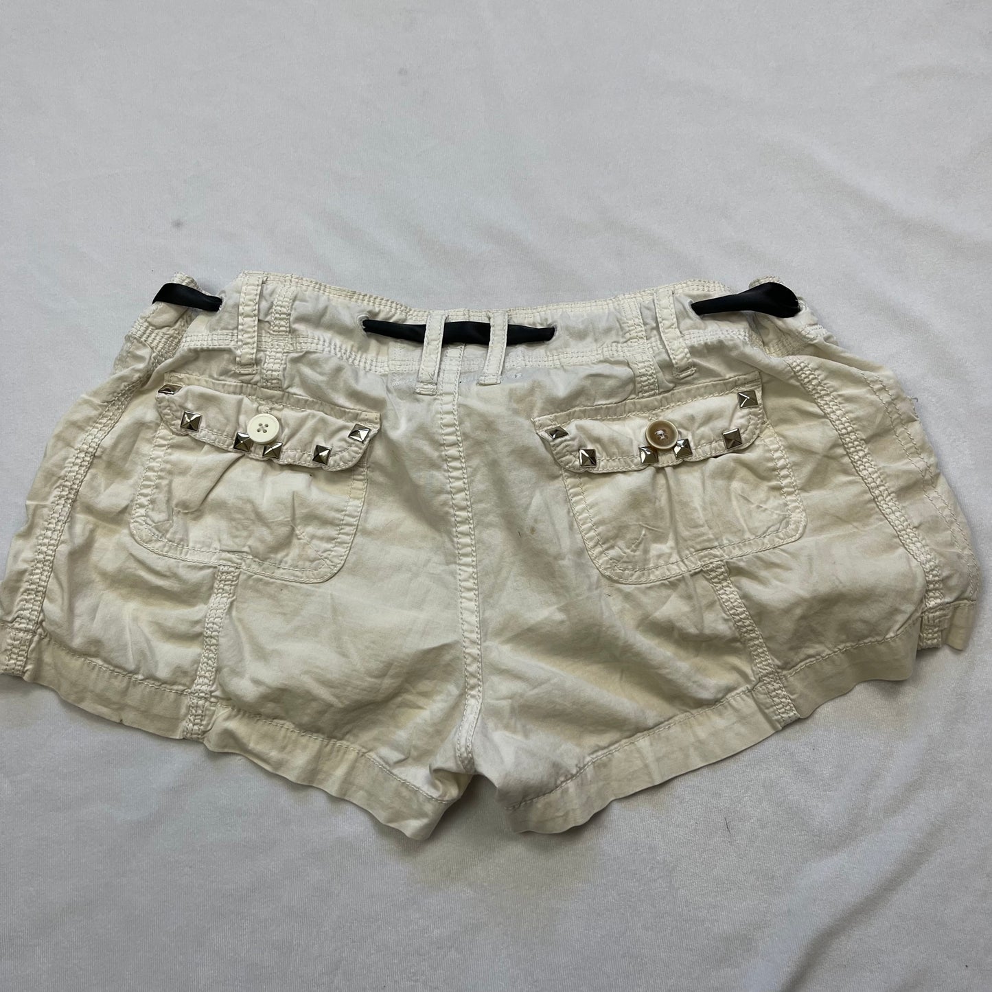 Upcycled cream studded mini shorts (32”)