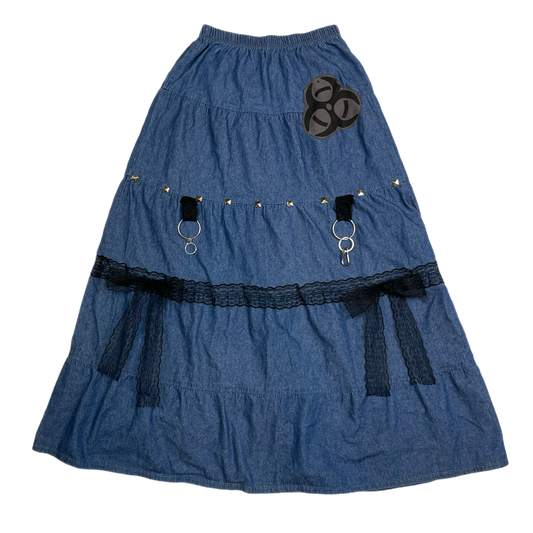 Mallgoth upcycled biohazard maxi skirt (27”)