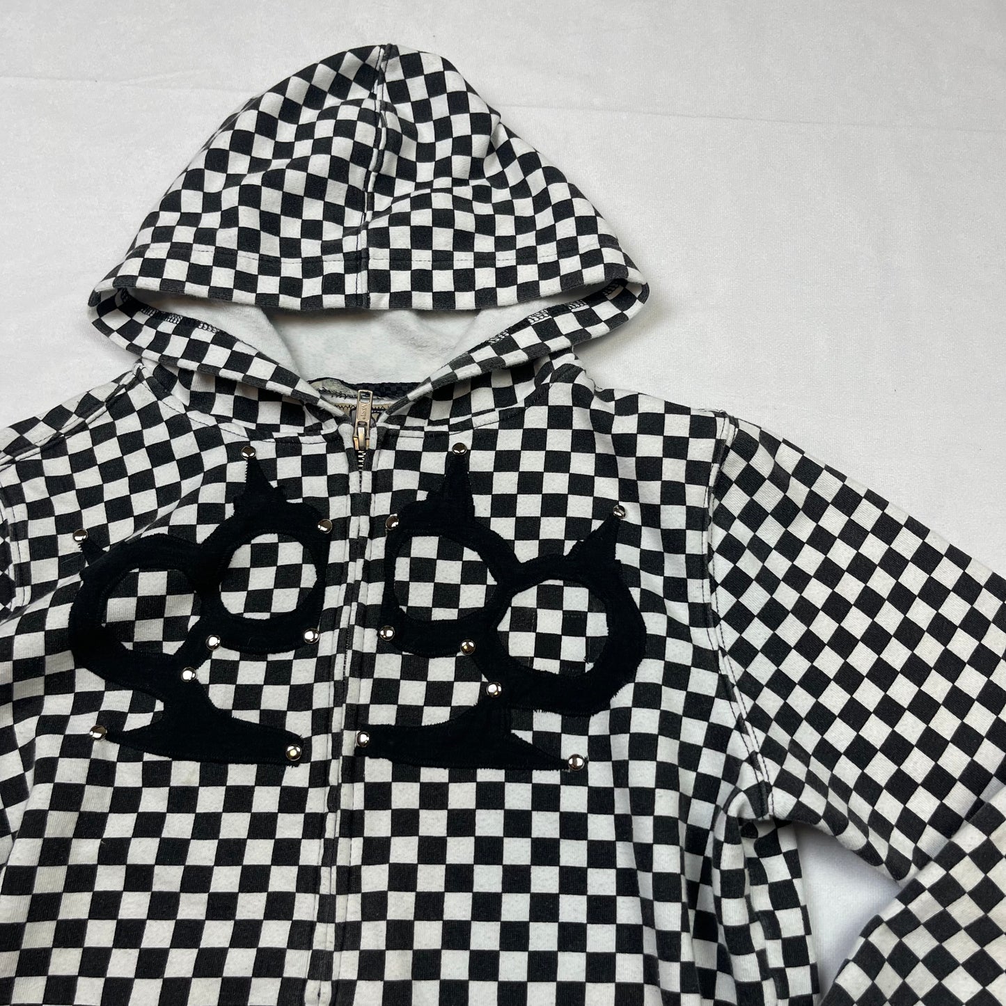 Emo upcycled brass knuckles hoodie (S/M)