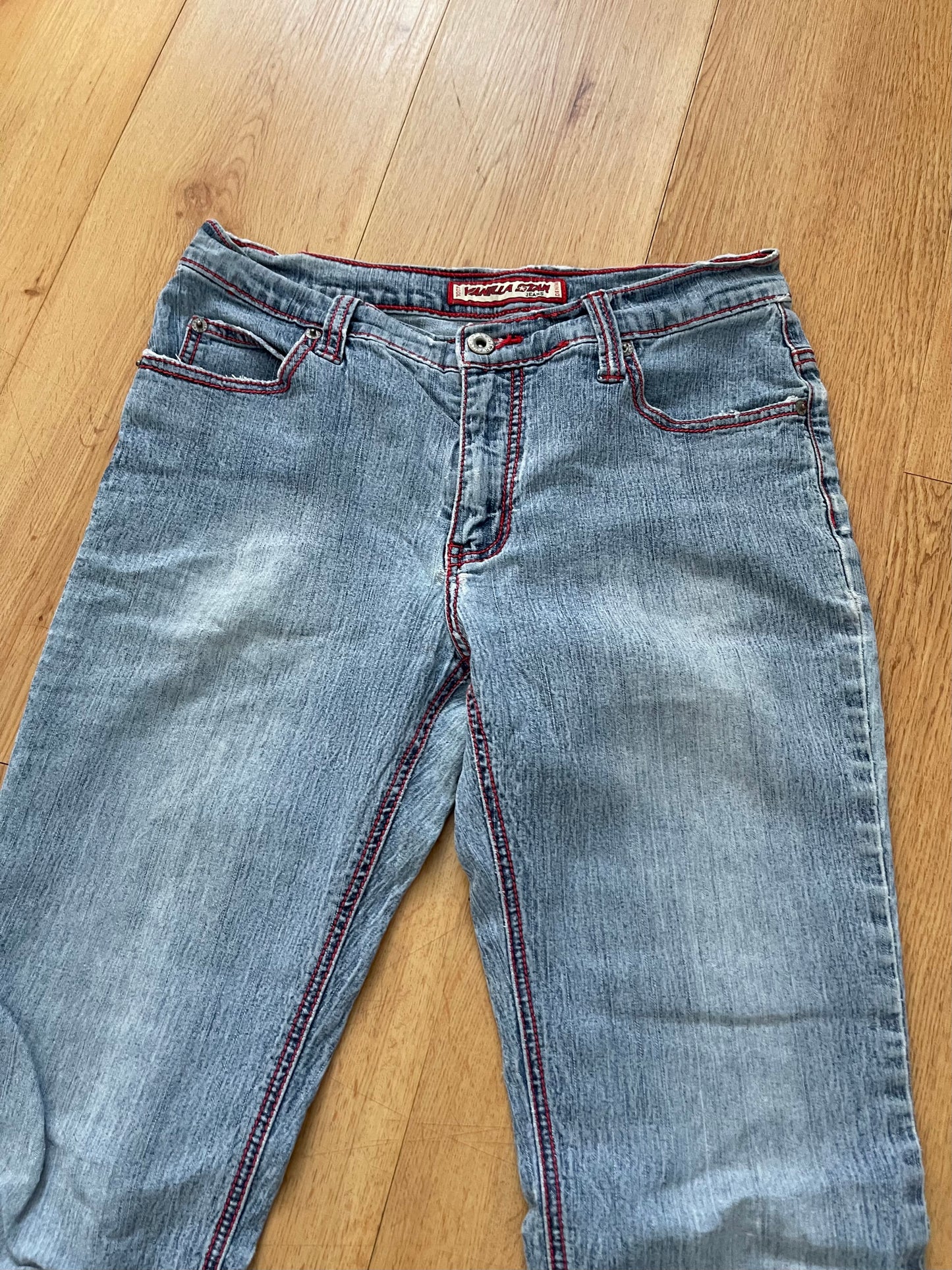 Y2K red stitch low rise jeans (29”)