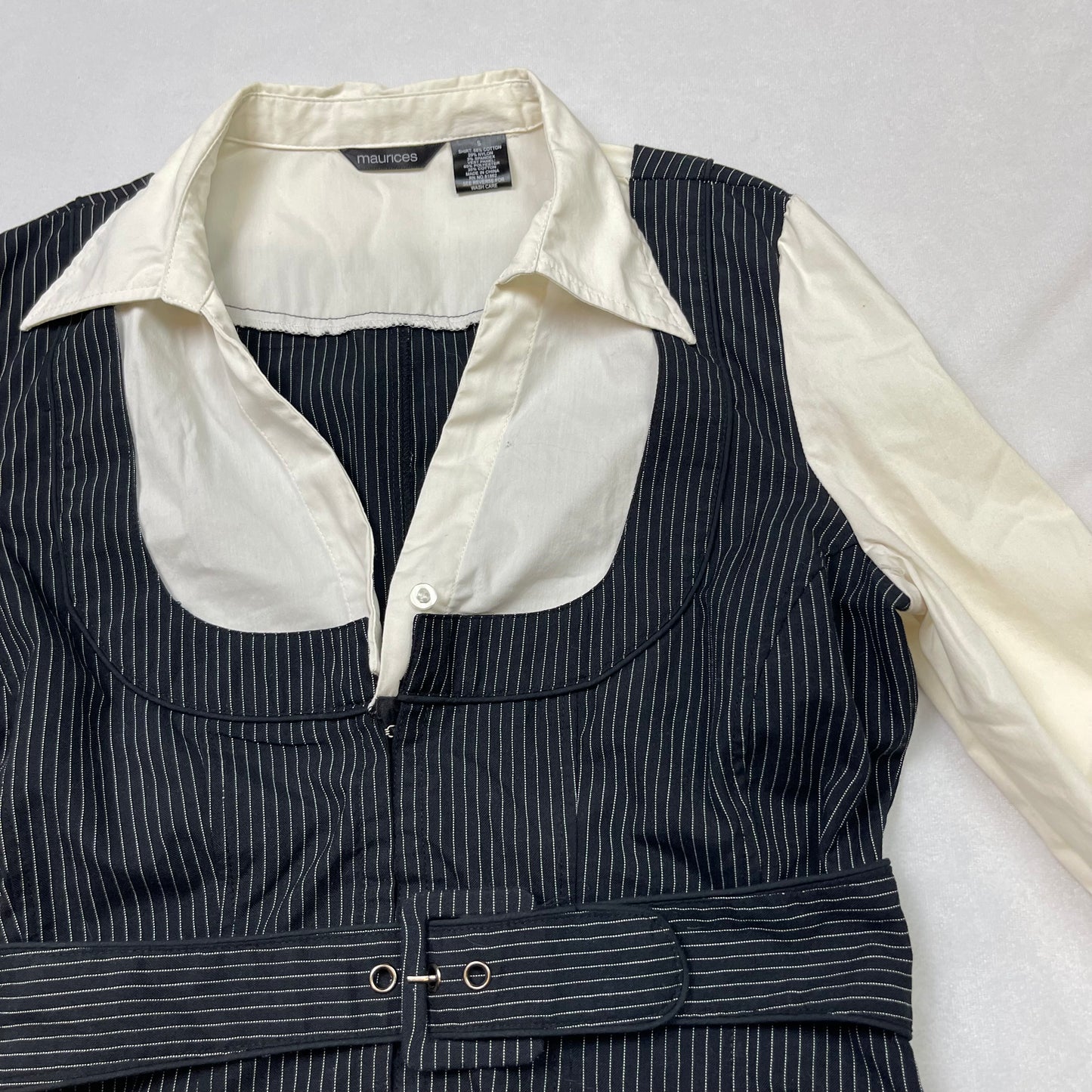 Y2K pinstripe layered blouse (S)