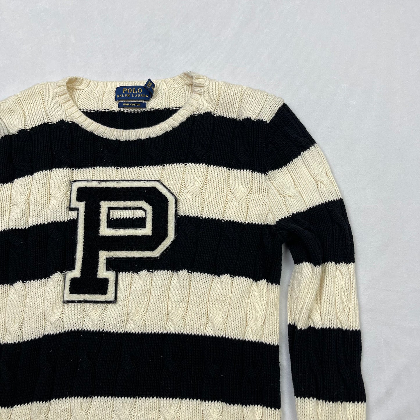 Preppy polo striped knit sweater (S)