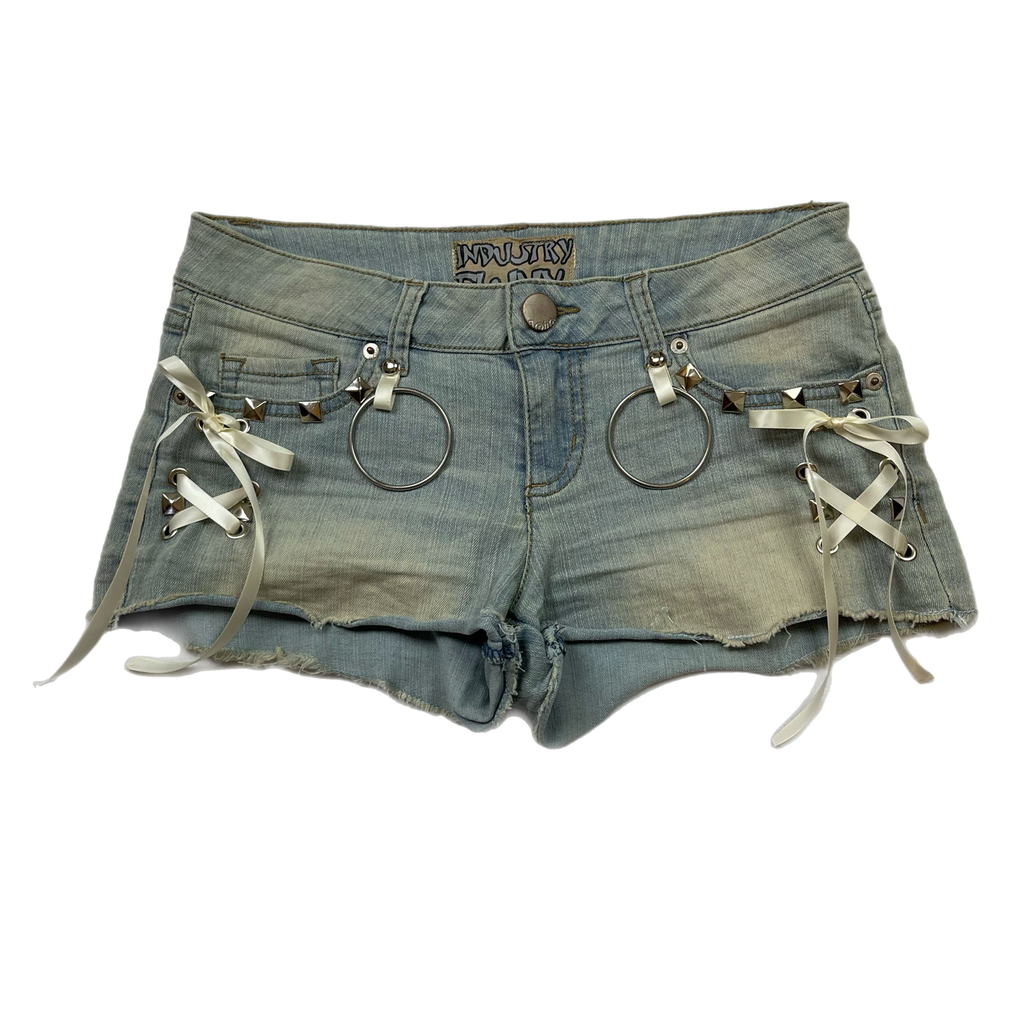 Grunge upcycled distressed mini shorts (M)