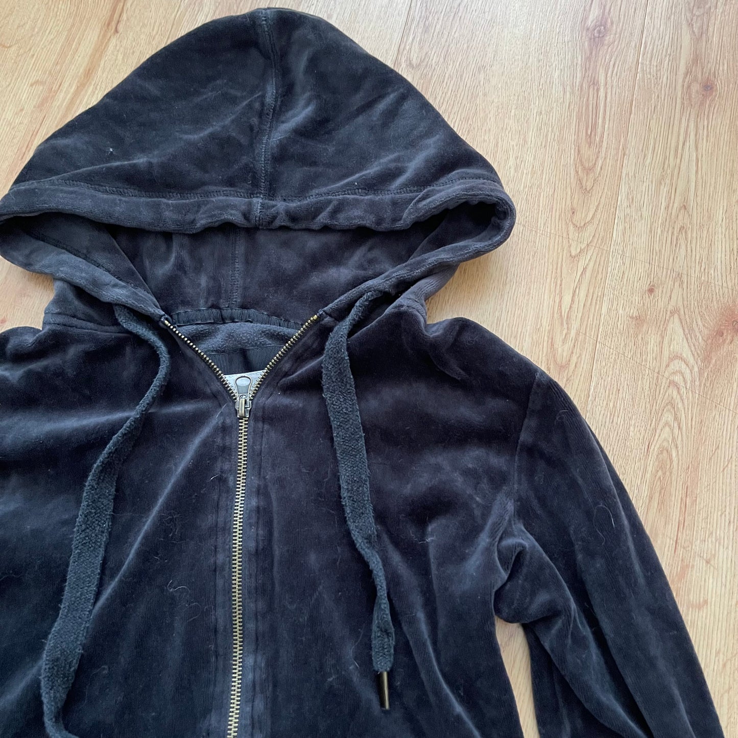 Grunge velour black hoodie (L)