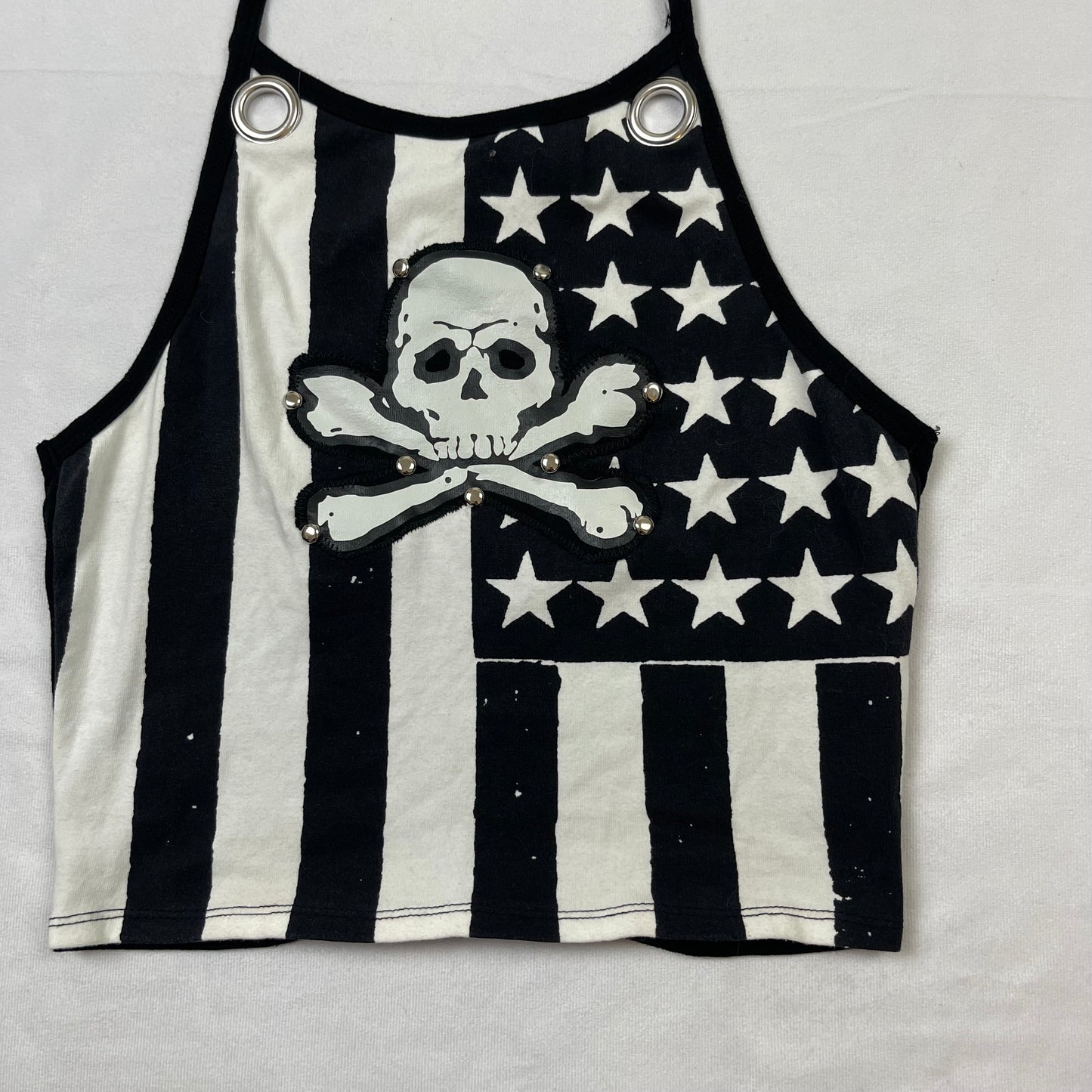 Y2K upcycled skull halter top (S)