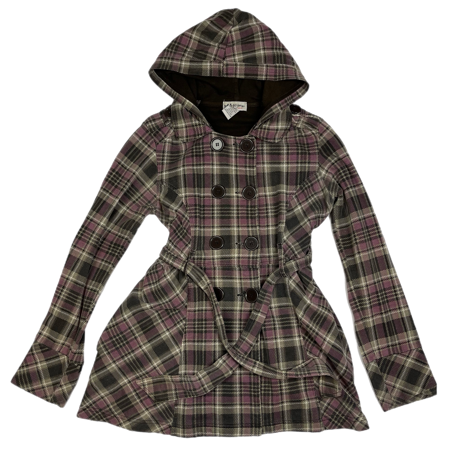 Emo plaid hooded pea coat (M)