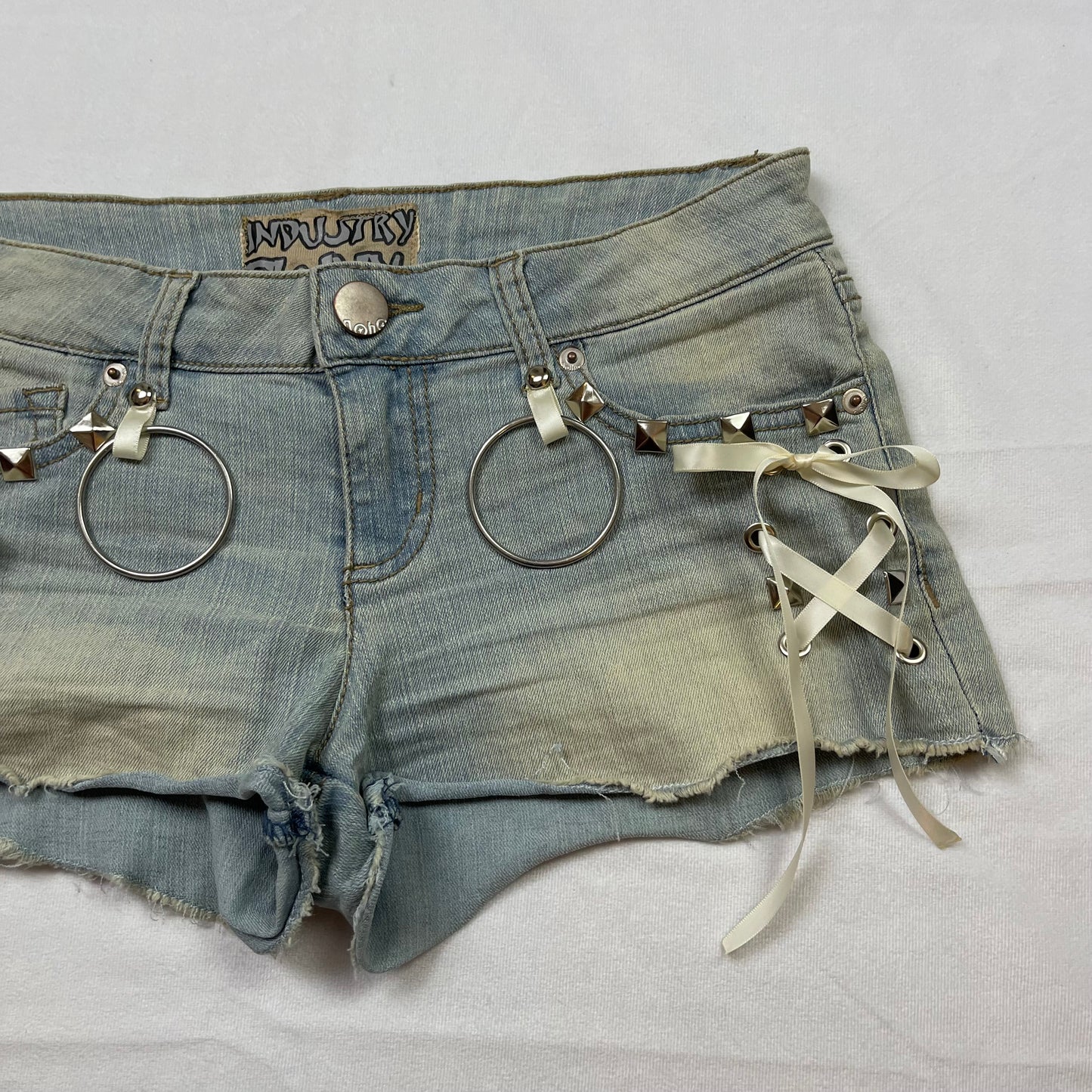 Grunge upcycled distressed mini shorts (M)