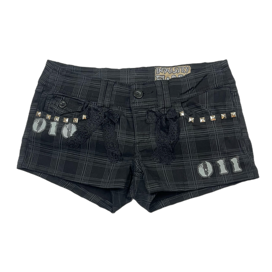 Emo upcycled plaid binary shorts (29”)