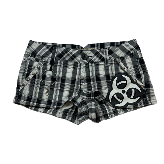 Emo upcycled plaid mini shorts (30”)