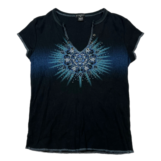 Boho graphic v neck top (M)