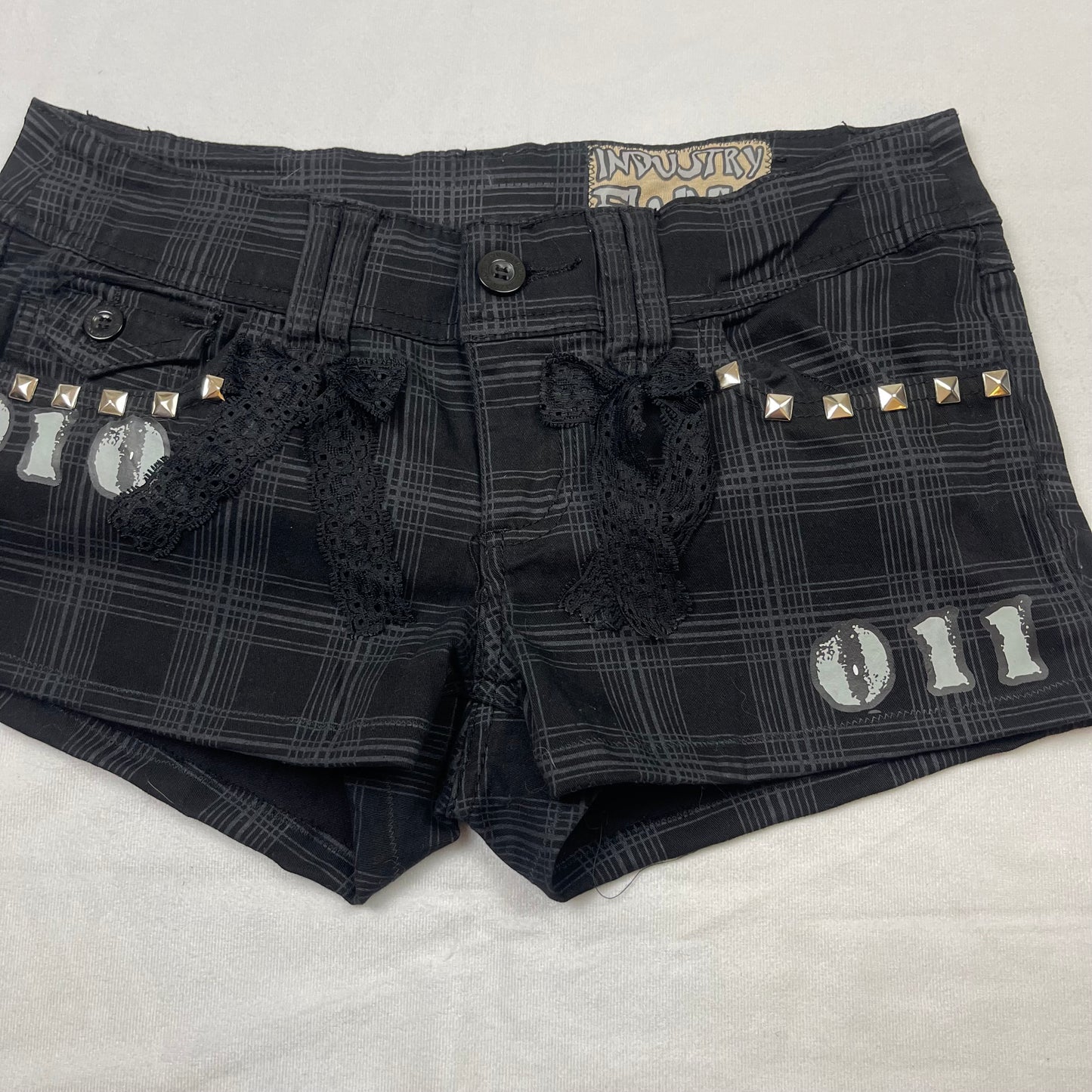 Emo upcycled plaid binary shorts (29”)