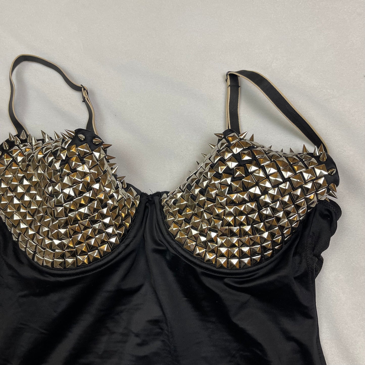Upcycled studded bustier bra top (36B)