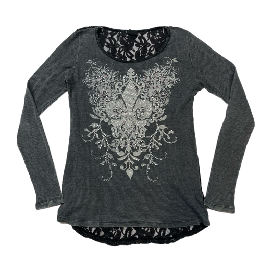 Mcbling rhinestone lace long sleeve top (L)