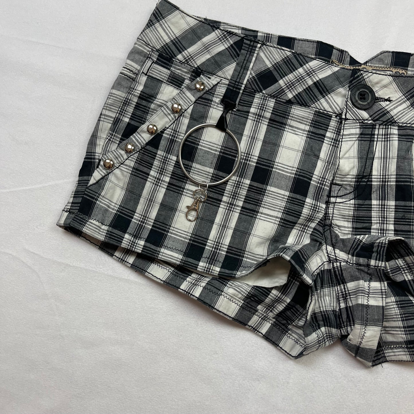 Emo upcycled plaid mini shorts (30”)