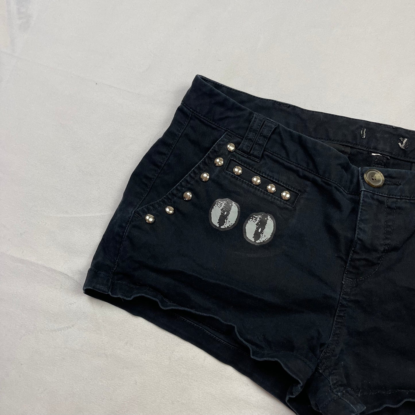 Emo upcycled graphic mini shorts (31”)