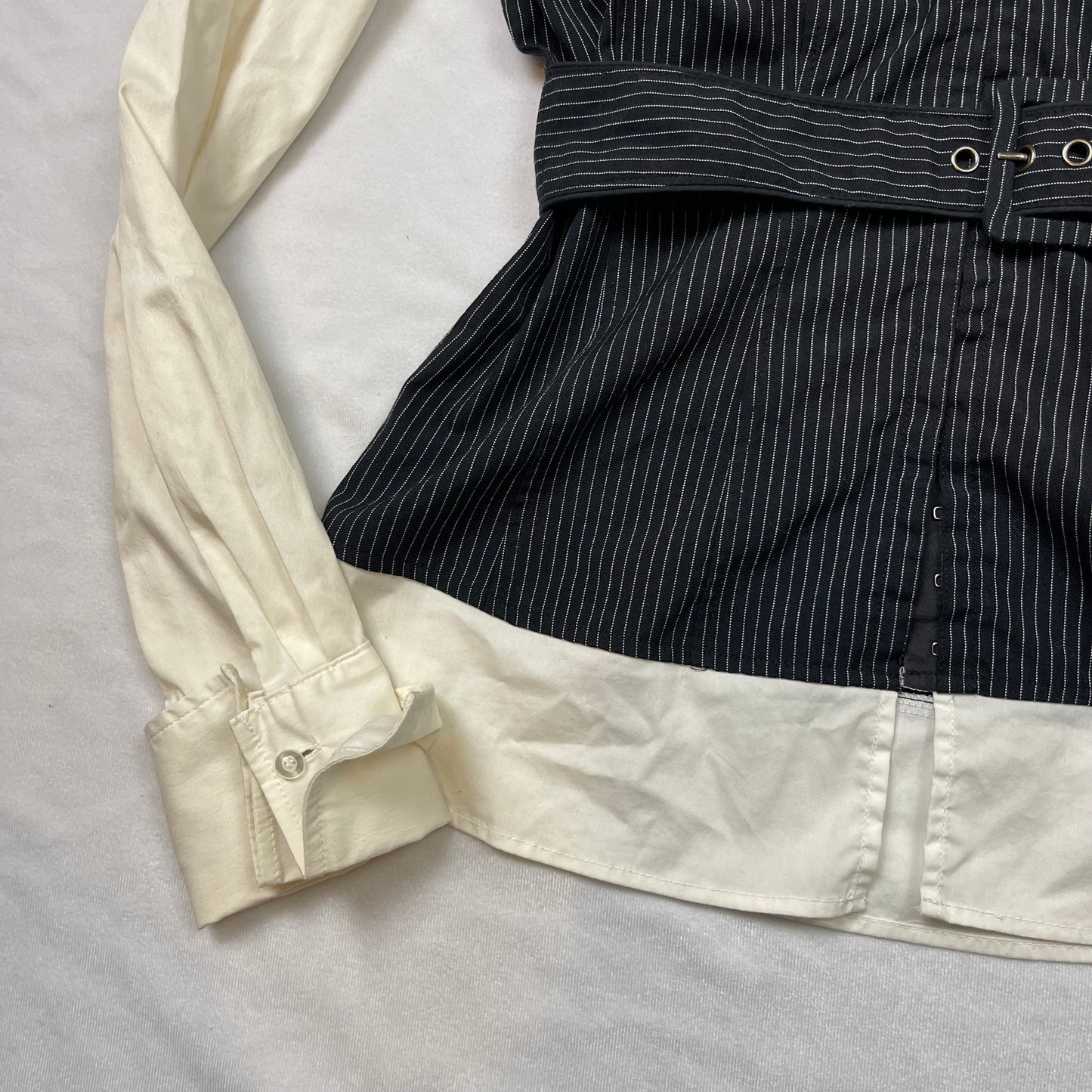 Y2K pinstripe layered blouse (S)