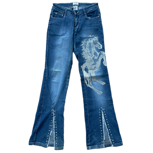 Y2K glitter graphic jeans (28”)