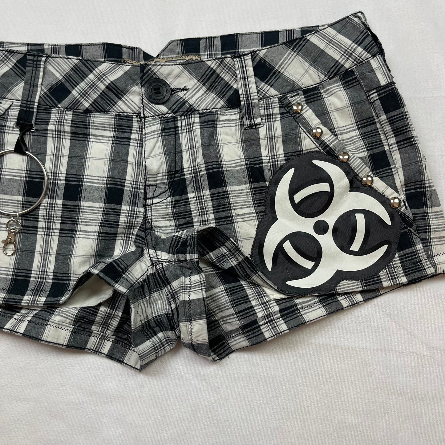 Emo upcycled plaid mini shorts (30”)