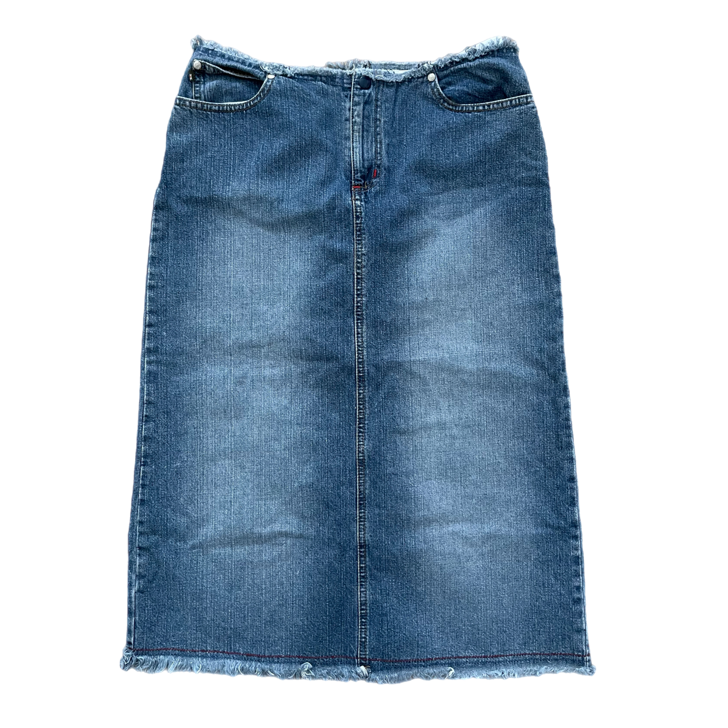 Y2K distressed denim maxi skirt (30”)