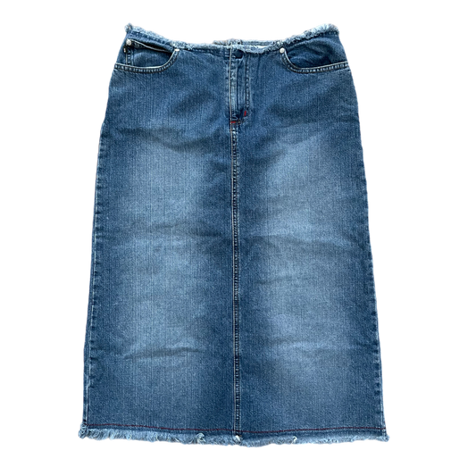 Y2K distressed denim maxi skirt (30”)