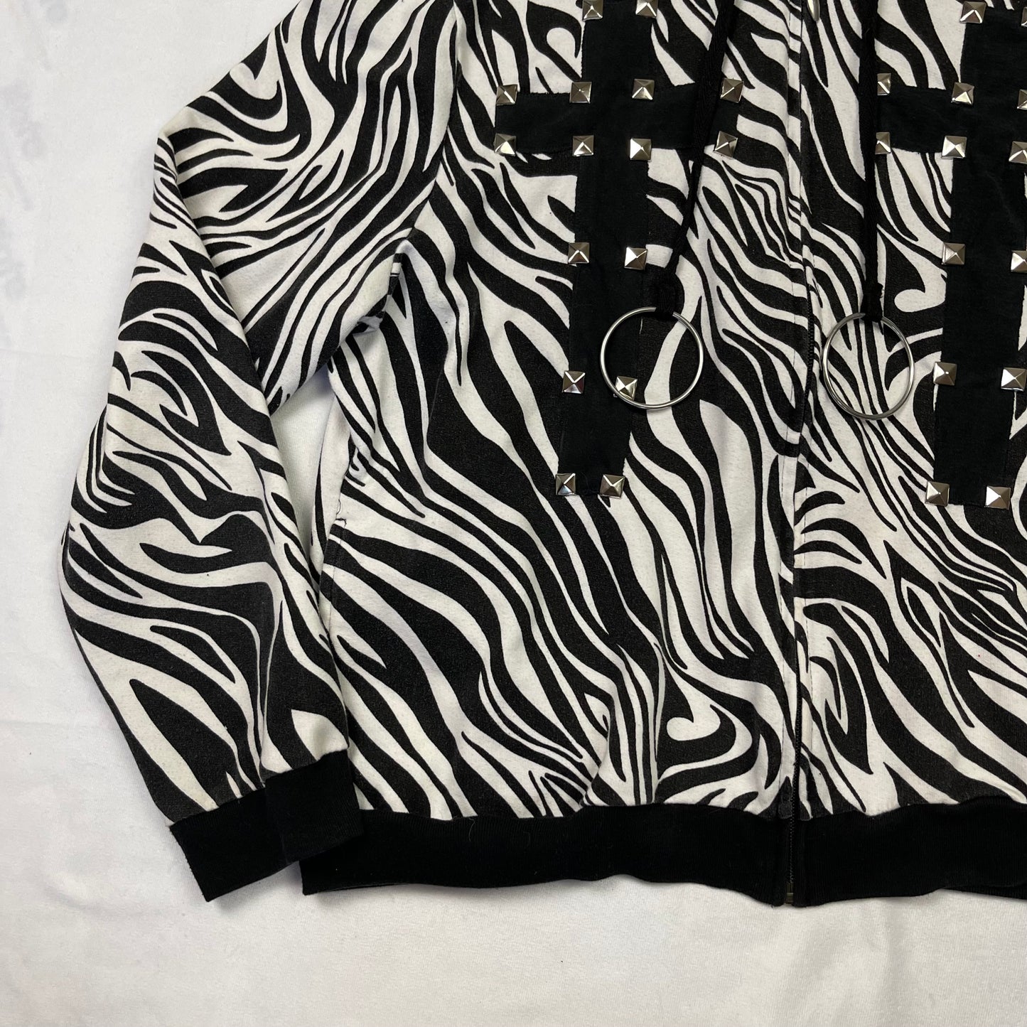 Emo upcycled zebra print hoodie (XL)