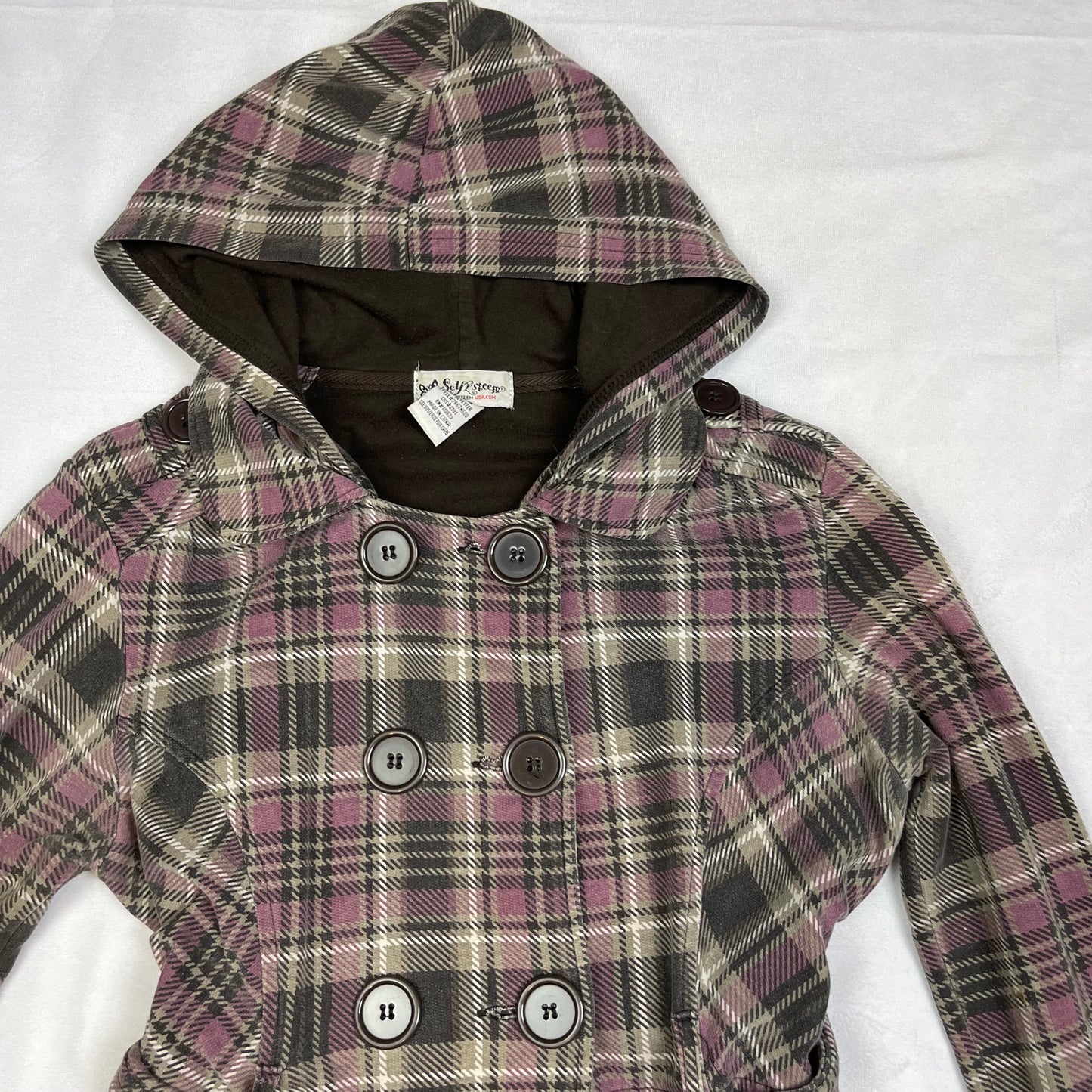 Emo plaid hooded pea coat (M)