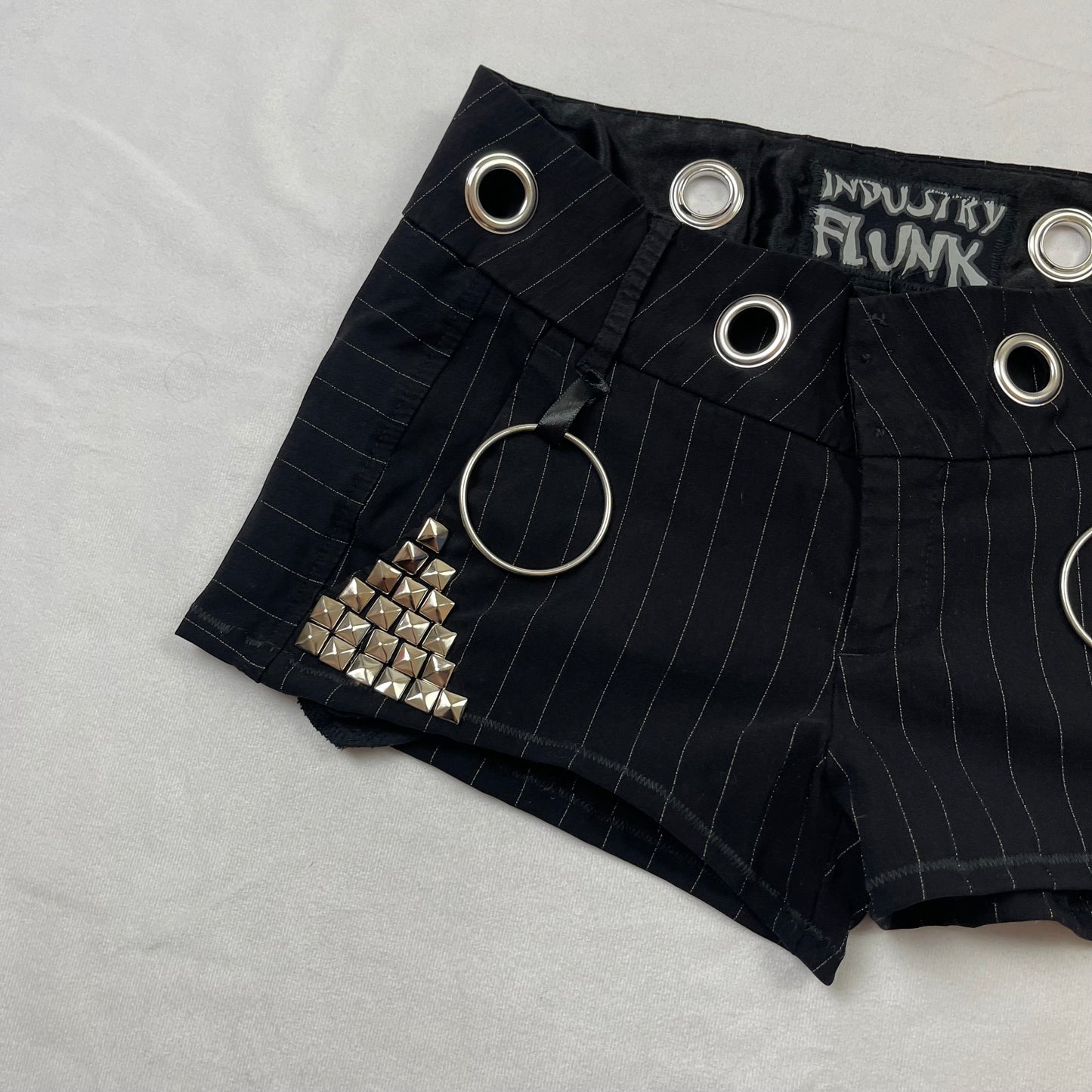 Emo upcycled grommet mini shorts (28”)