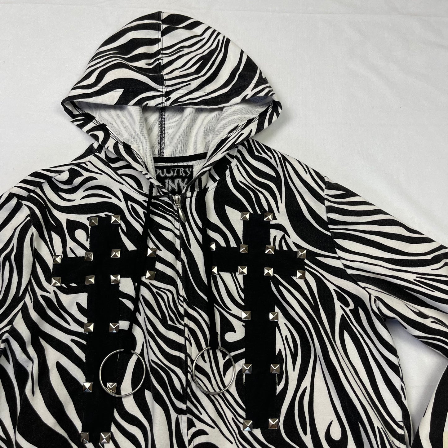 Emo upcycled zebra print hoodie (XL)