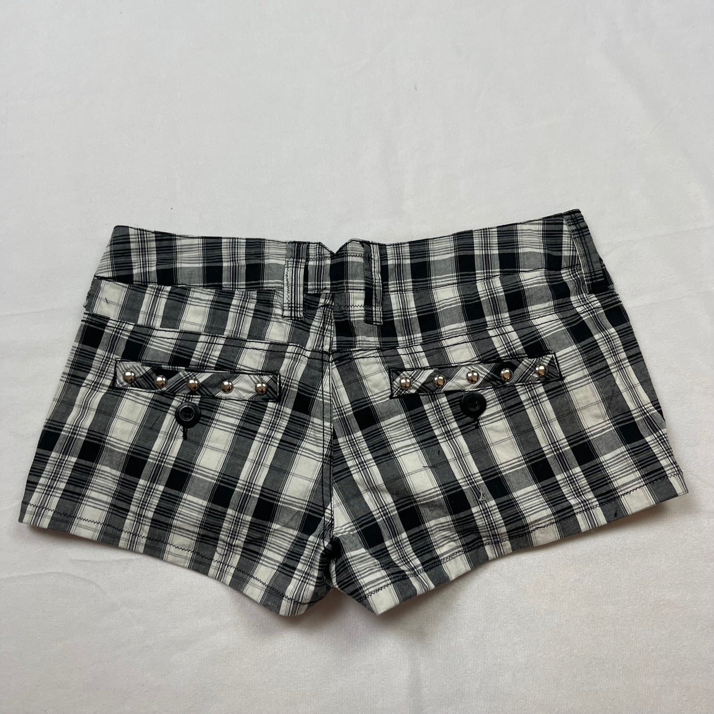 Emo upcycled plaid mini shorts (30”)