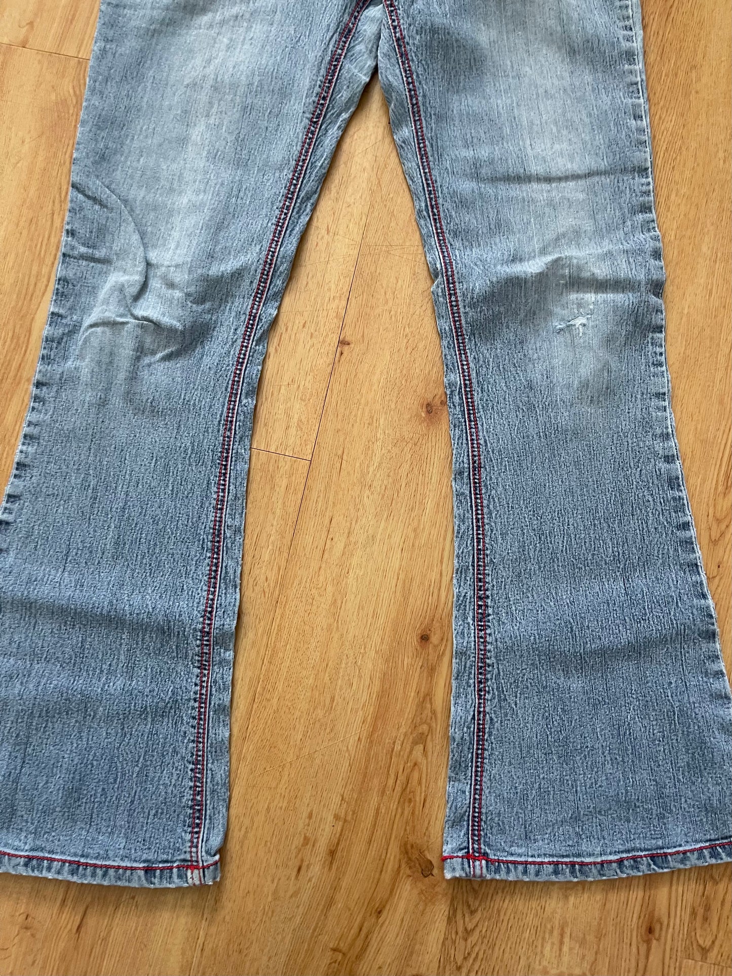 Y2K red stitch low rise jeans (29”)