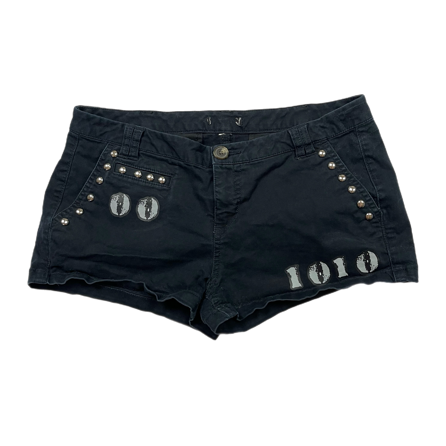 Emo upcycled graphic mini shorts (31”)