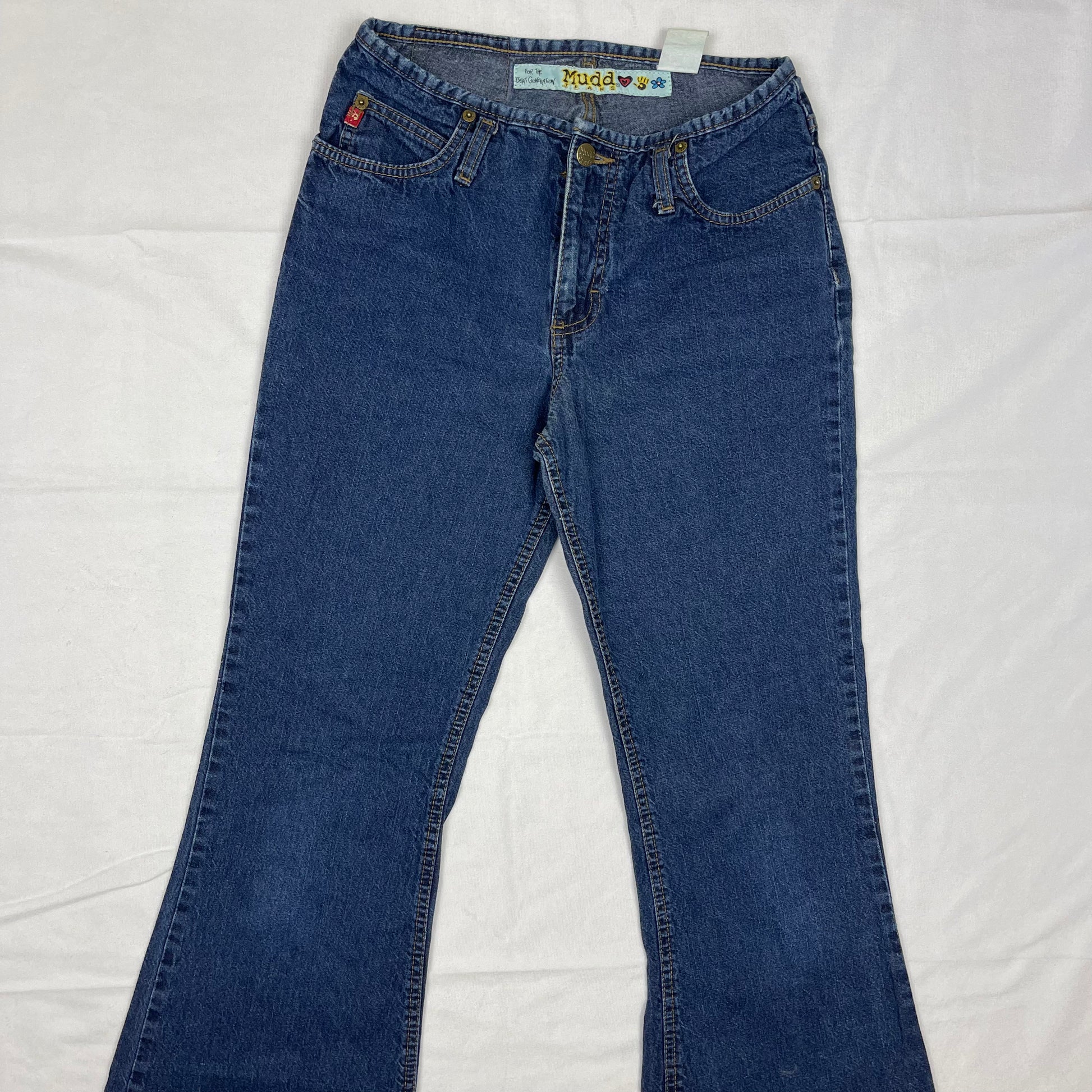 Y2K Mudd Bootcut Jeans Women's size 7 Medium Wash Red Stitching BBB8084X